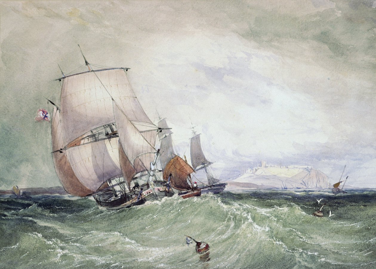 Utsikt över Scarborough, med en Collier Brig av William Roxby Beverly