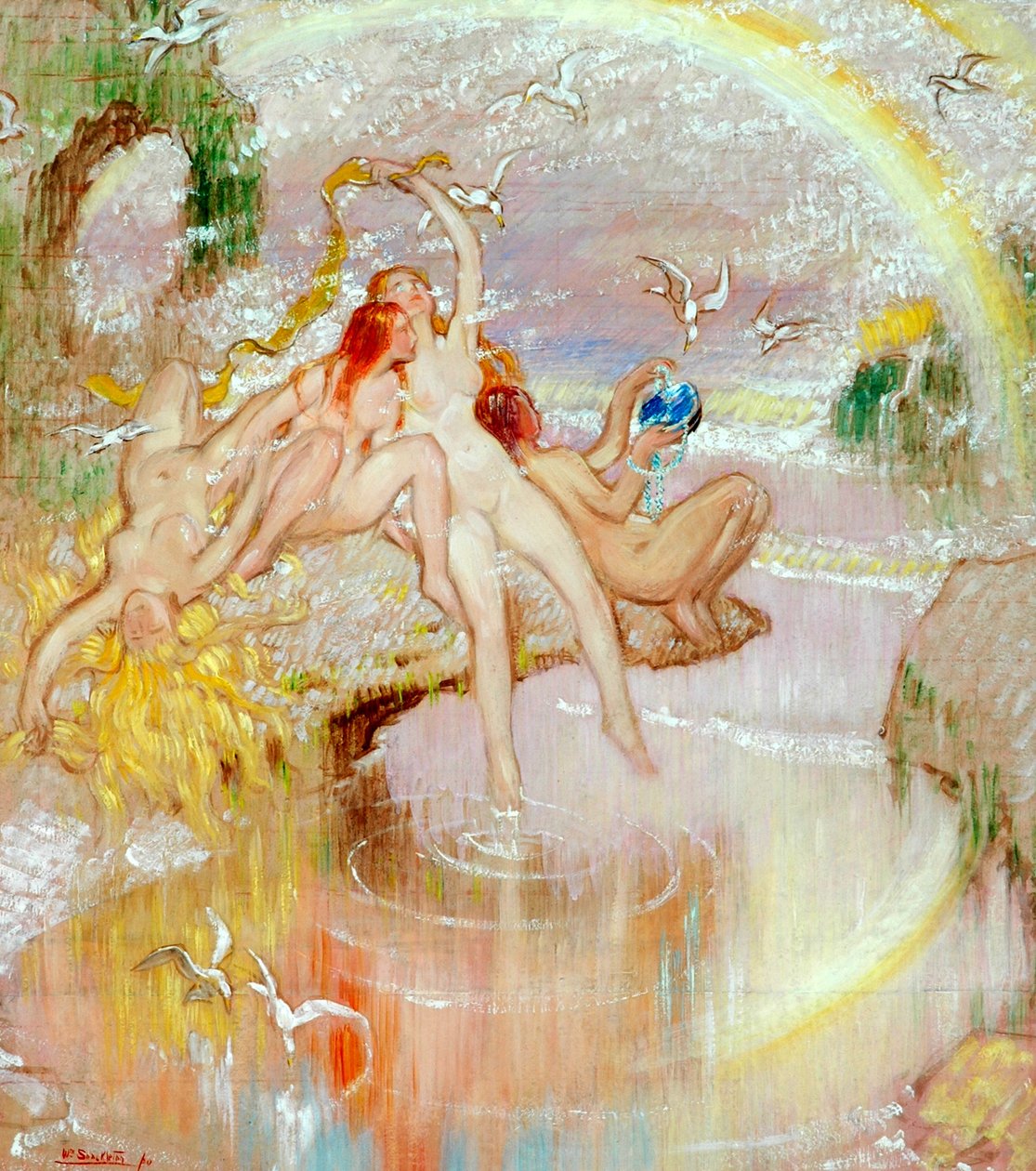 Romantisk idyll, 1920 (olja på papper) av William Shackleton