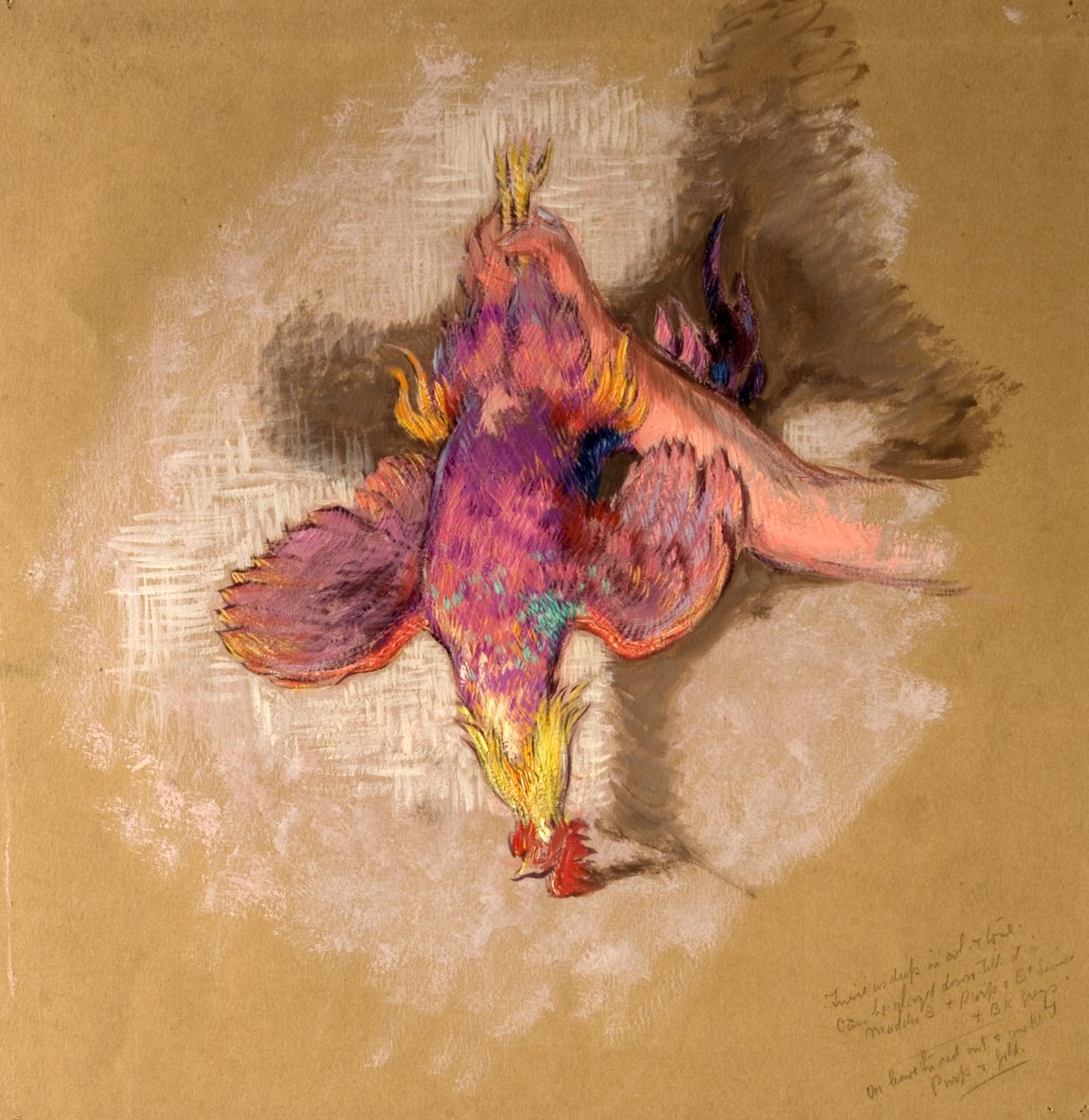 Studie av en arm och en hand som håller en fågel vid benen för "Highland Raiders", ca 1918 av William Shackleton