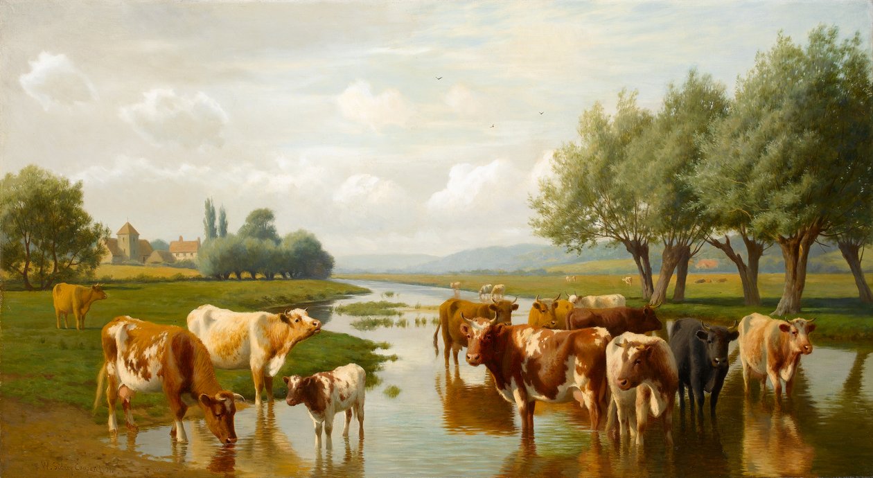 Boskap på en vattenäng nära Thanington, Kent, 1901 av William Sidney Cooper