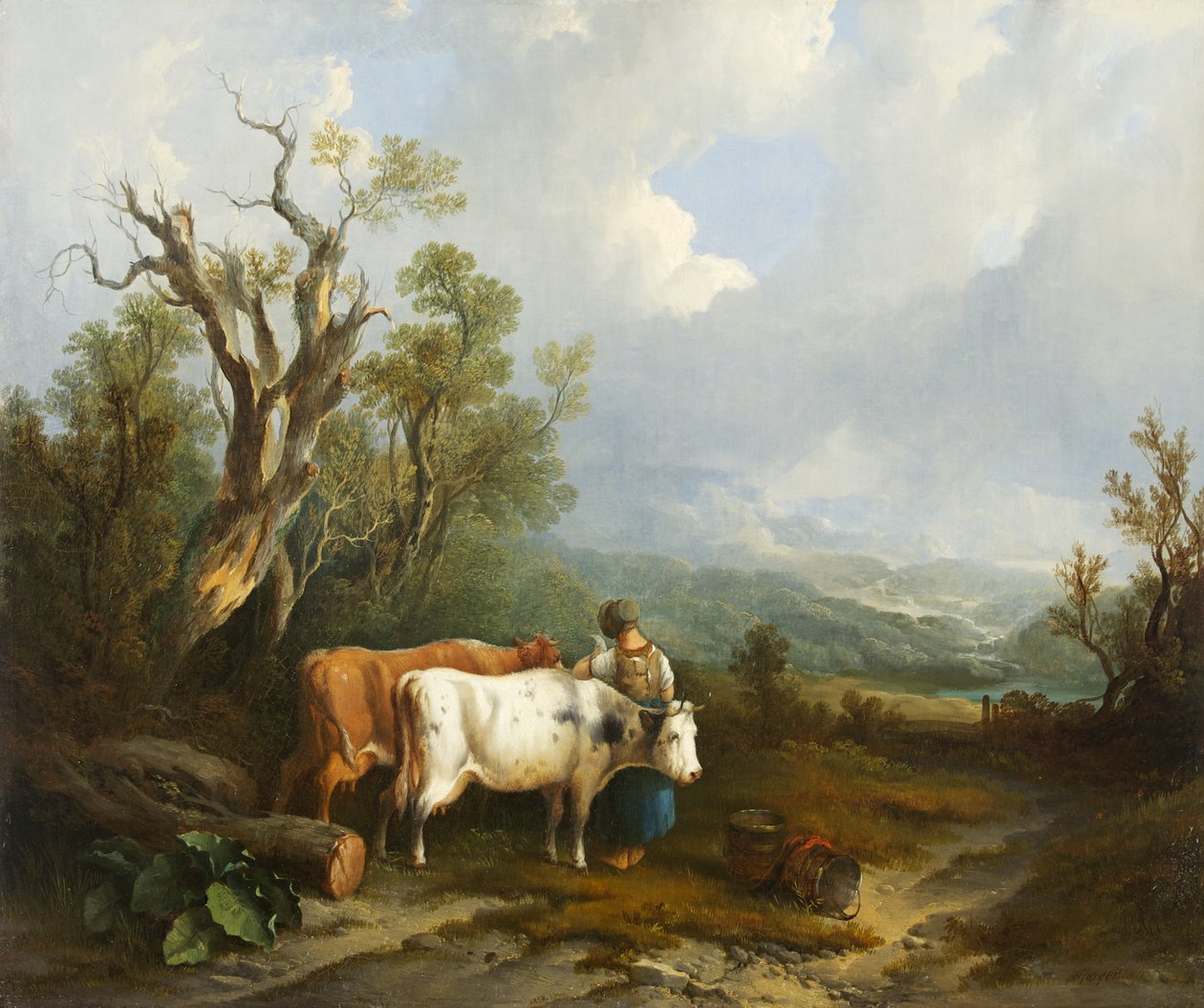 Landskap med boskap och kvinnofigur, 1842 av William Snr. Shayer