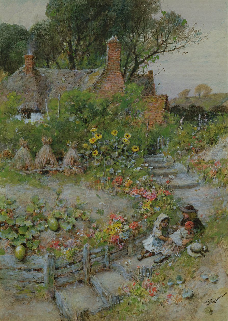 Cottage Garden på sommaren (akvarell) av William Stephen Coleman