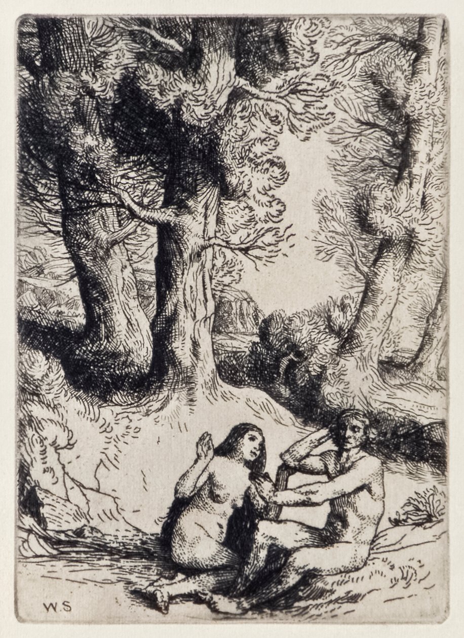 Adam Rejects the Condolement of Eve from Paradise Lost av John Milton (1608-1674), en serie av 12 illustrationer etsade av William Strang (1859-1921) av William Strang