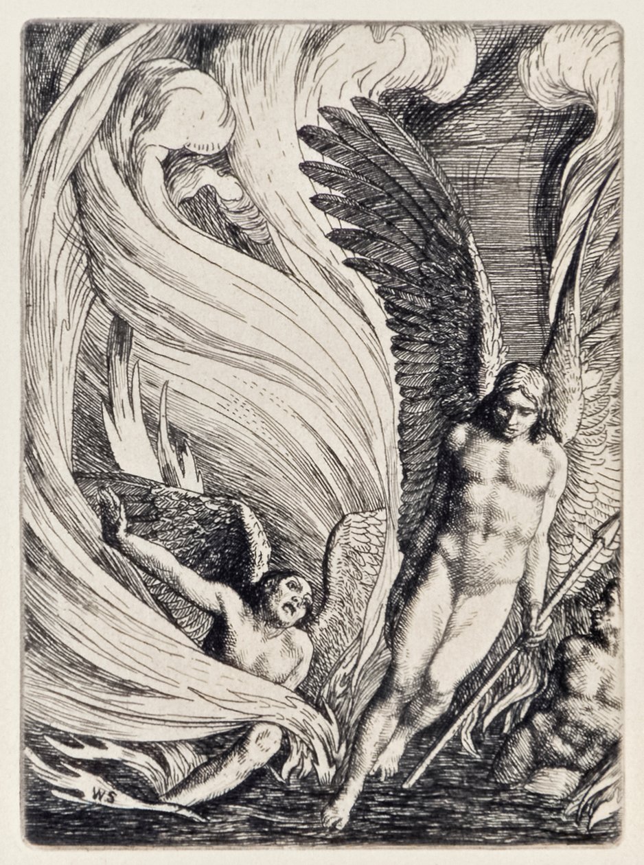 Satan Rising from the Burning Lake from Paradise Lost av John Milton (1608-1674) en serie med 12 illustrationer etsade av William Strang (1859-1921) av William Strang