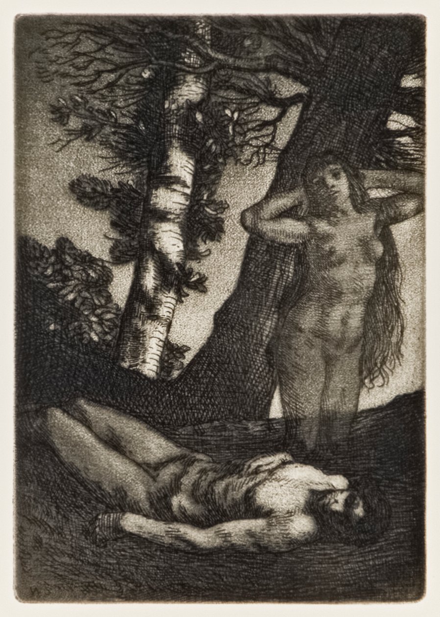 The Creation of Eve from Paradise Lost av John Milton (1608-1674) en serie av 12 illustrationer etsade av William Strang (1859-1921) av William Strang