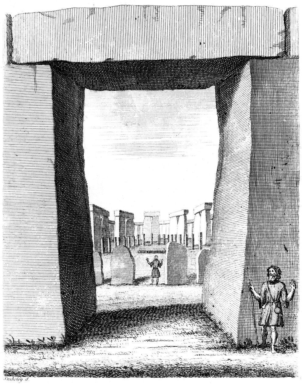 Utsikt genom Stonehenge trilithon, 1740 av William Stukeley