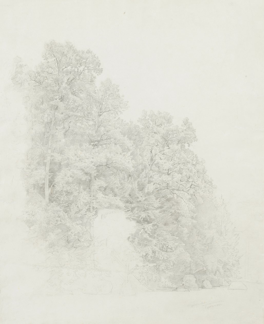 Bank of the Wissahickon, 1869 (grafit på krämvävt papper) av William Trost Richards