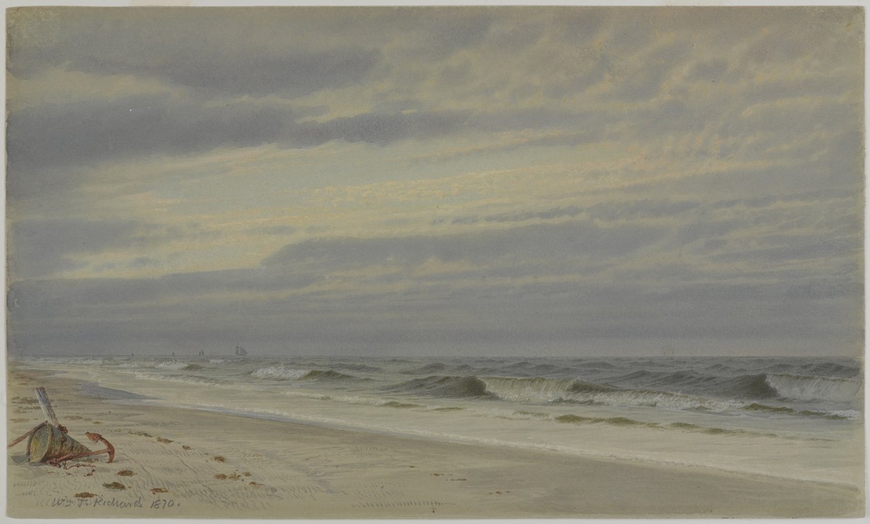 Strandscene med tønde og anker, 1870 (wc på papir) swed av William Trost Richards