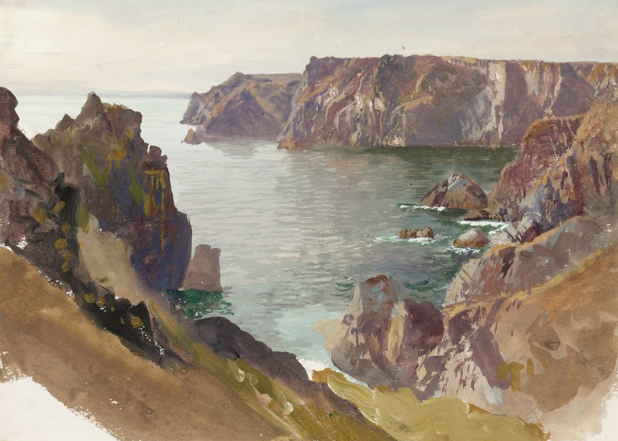 Coastline, Cornwall, ca. 1877-80 (wc & gouache på råhvidt vævet papir) svensk av William Trost Richards