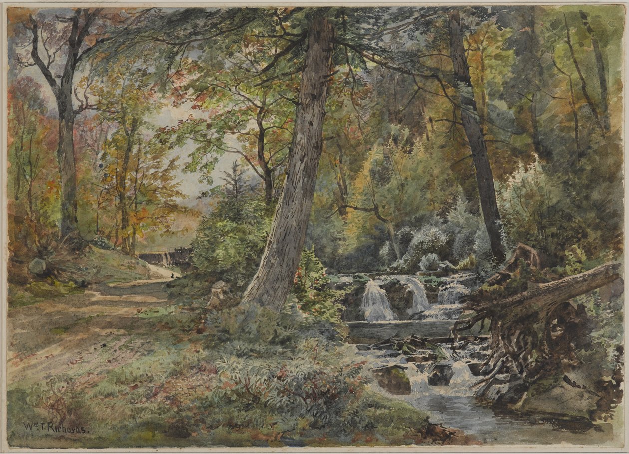 Landskab med Stream and Road, Chester County, ca. 1886 (wc over grafit på råhvidt, moderat tykt, moderat tekstureret vævet papir) av William Trost Richards