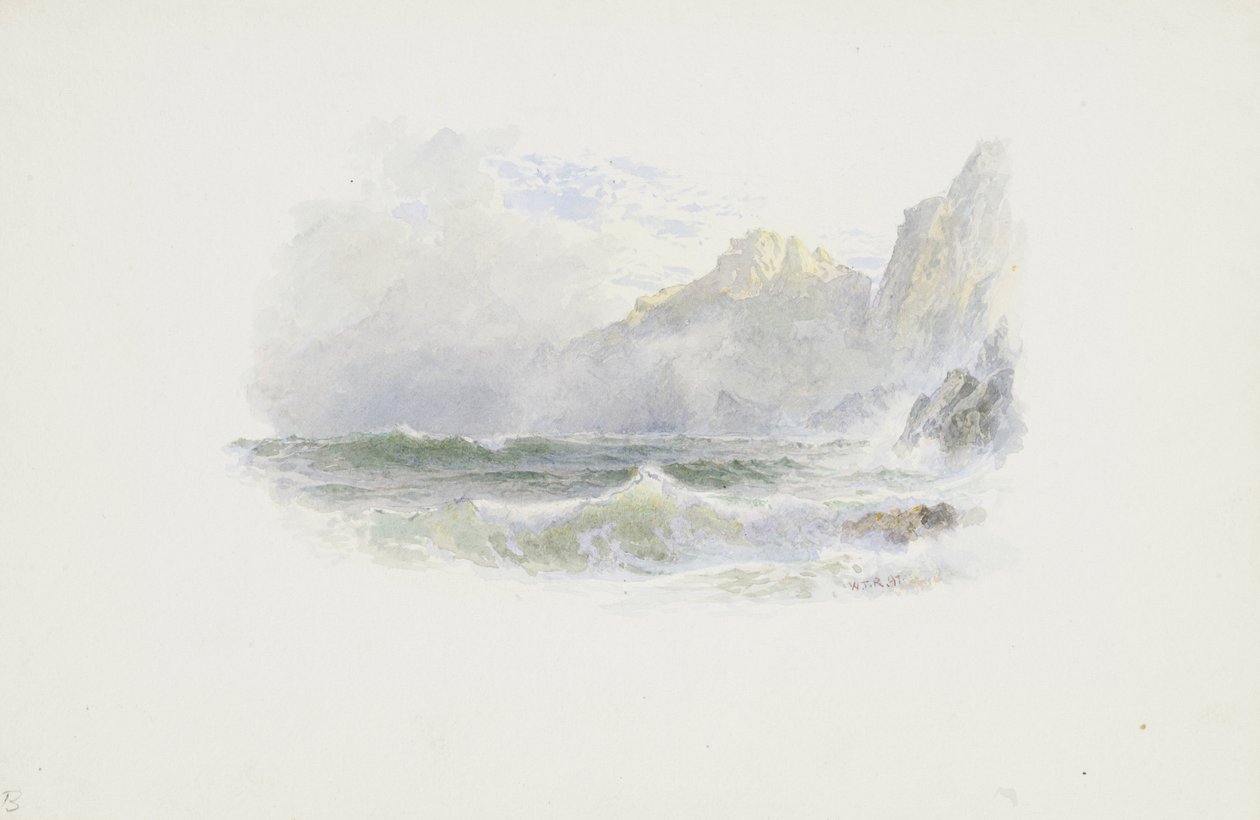 Mountainous Seashore, 1897 (wc & grafit på krämvävt papper) av William Trost Richards
