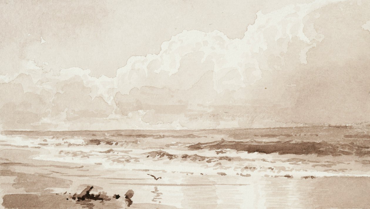 Havlandskab med fugl (vask på papir) sved av William Trost Richards