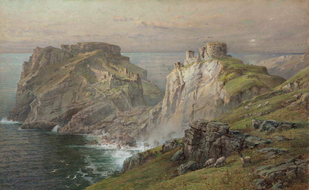 Tintagel, 1881 (wc på papir monteret på bord) swed av William Trost Richards