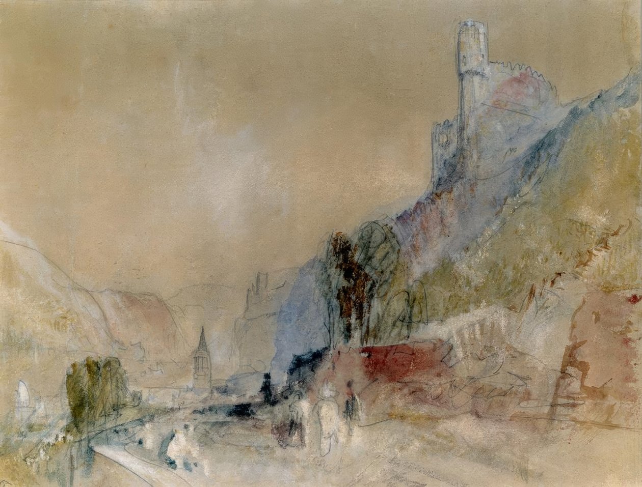 Clemenskapellet med slottet Rheinstein och slottet Reichenstei av Joseph Mallord William Turner