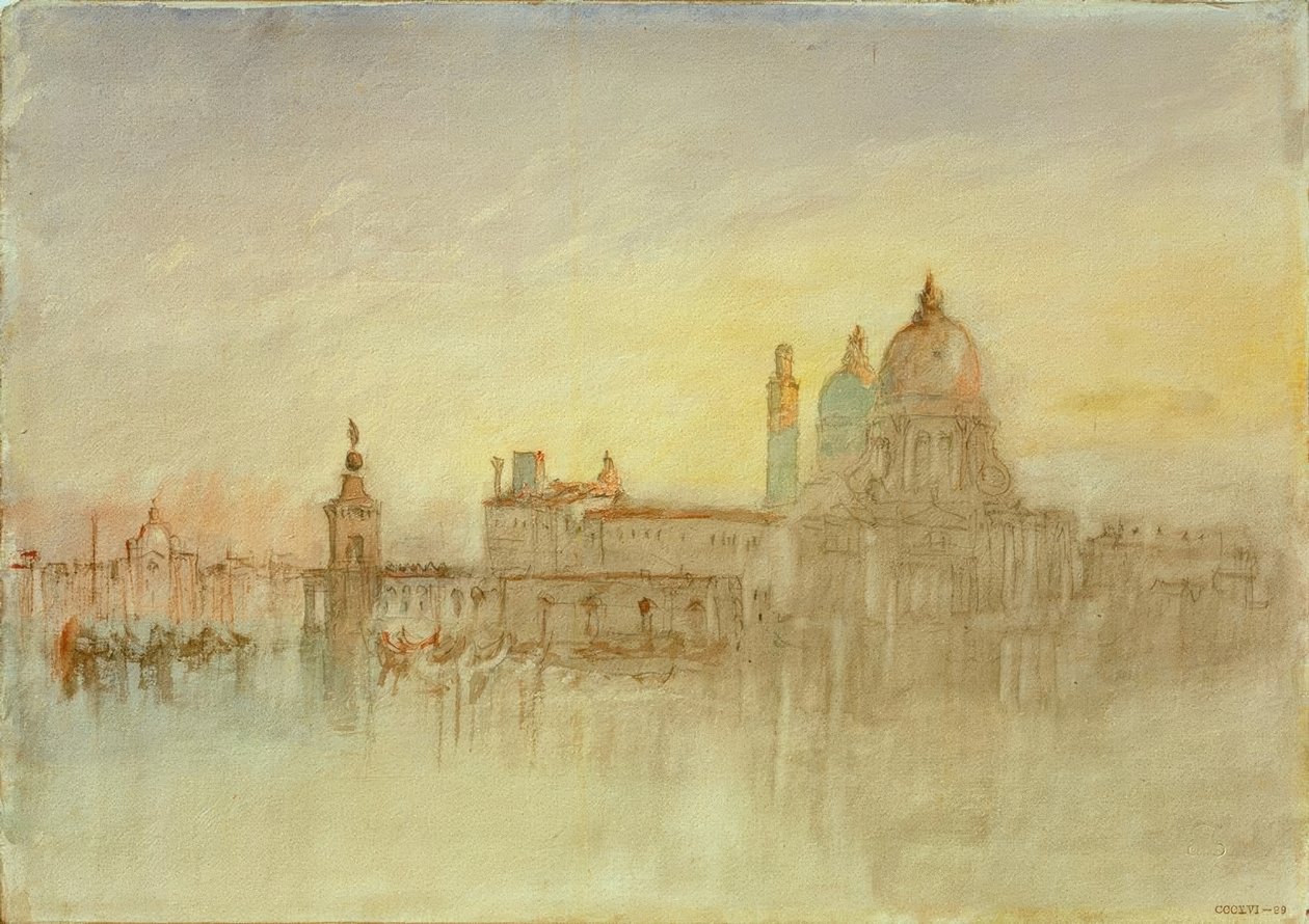 Punta della Dogana och Santa Maria della Salute på Twi av Joseph Mallord William Turner
