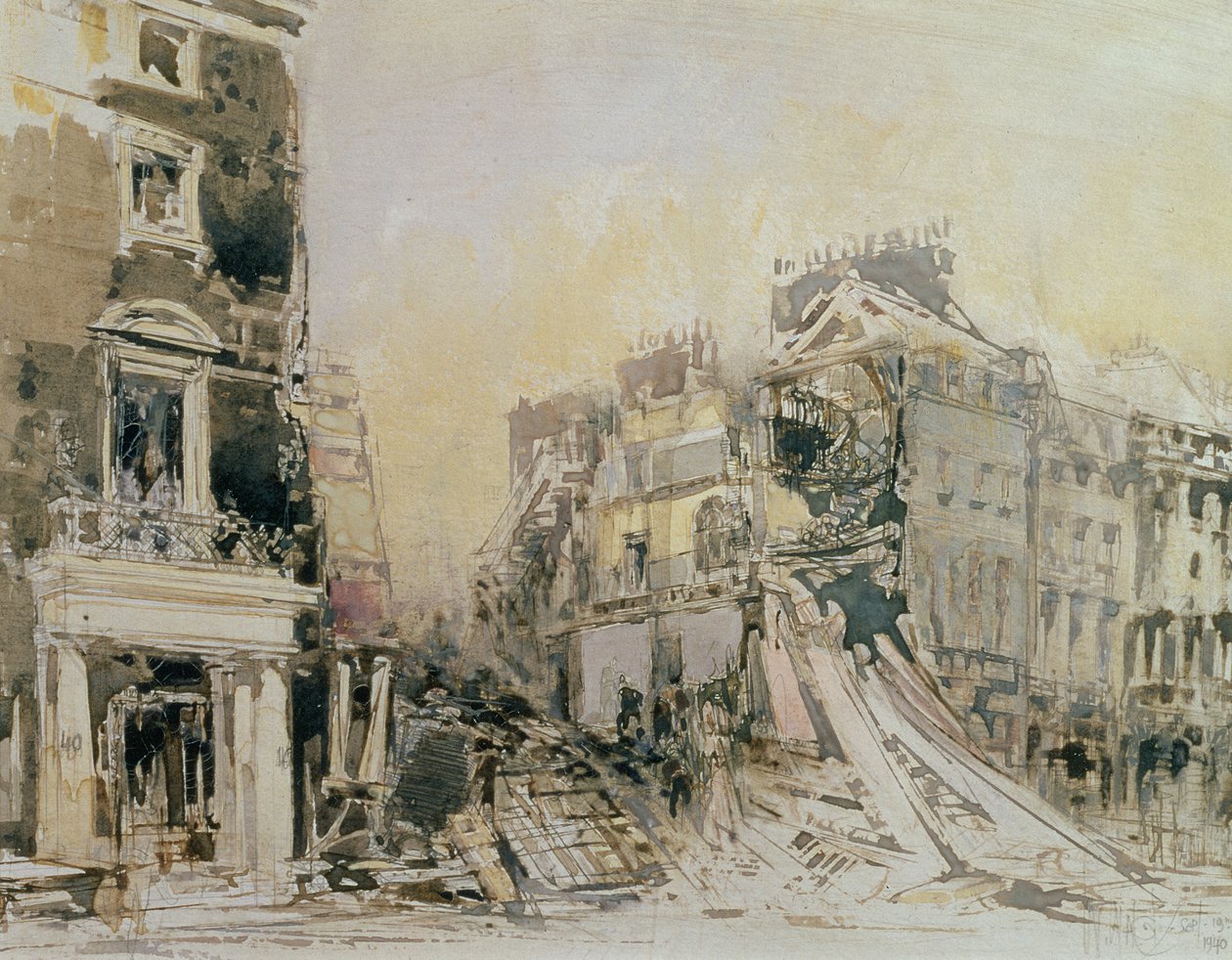 The Blitzed Arts Club, 19 september 1940 (etsning på papper) av William Walcot