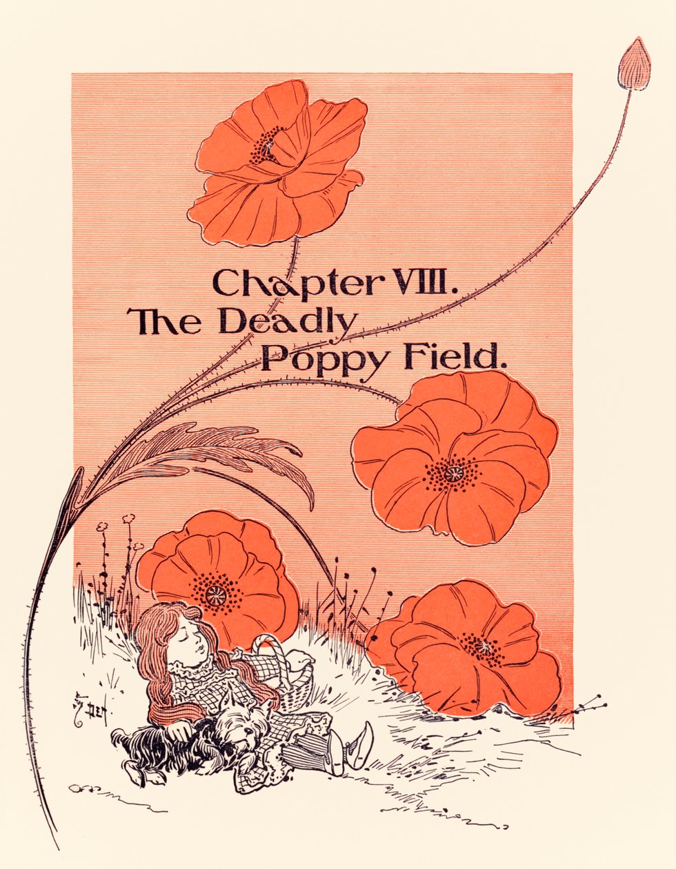 ?Kapitel VIII Det dödliga vallmofältet?, kapitelöppnare från ?Den underbara trollkarlen från Oz? av L. Frank Baum av William Wallace Denslow