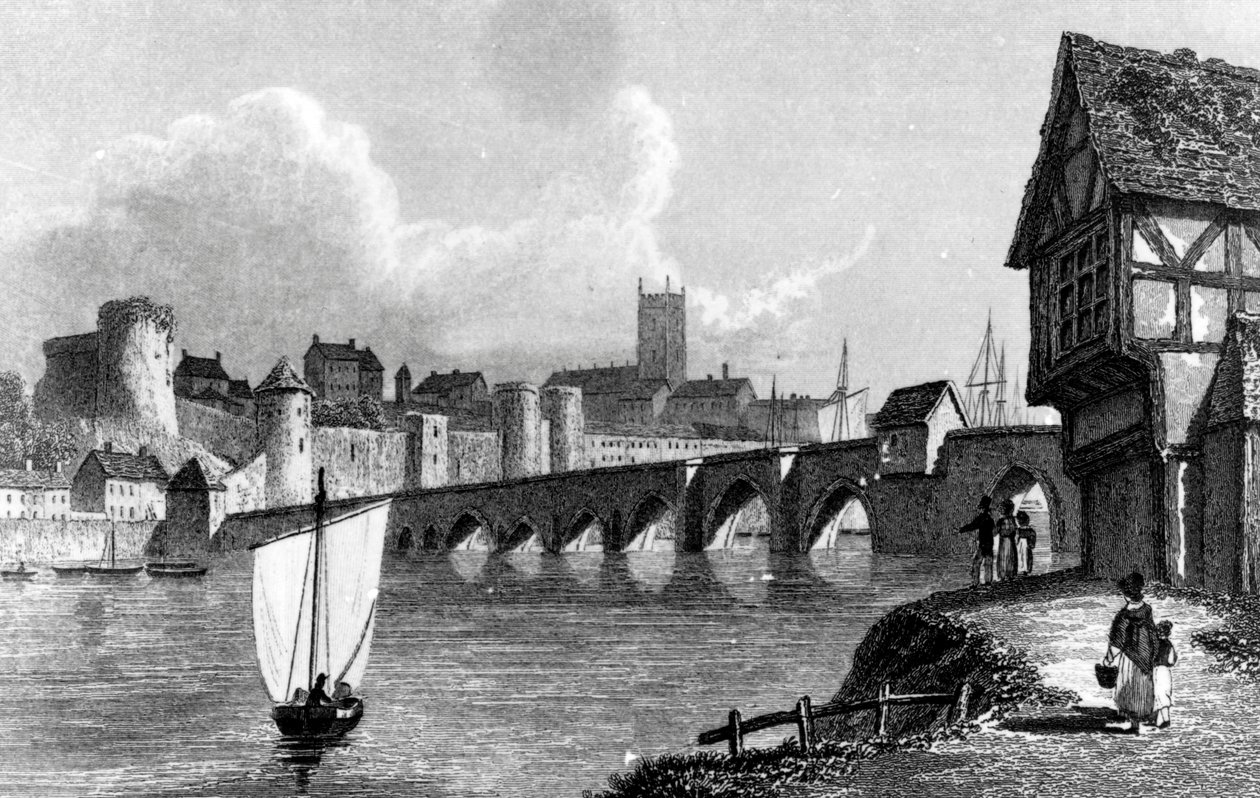 Slottet och staden Limerick, graverad av E. Finden, 1829 av William Westall