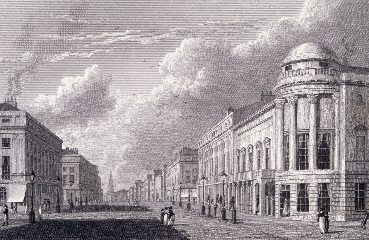 Regent Street, med Argyle-rummen, graverad av Charles Heath, 1825 av William Westall