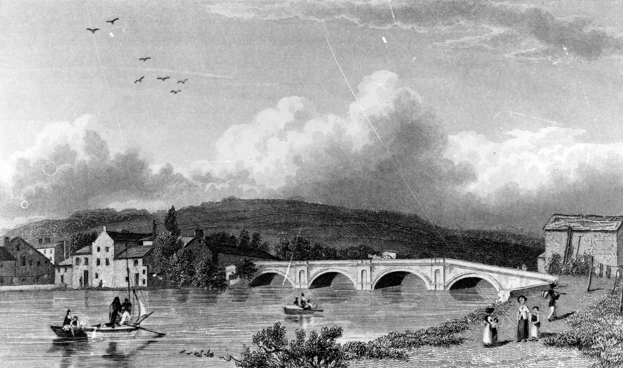 Strammongate Bridge, Kendal, iliyochongwa na E. Finden, 1830 swed av William Westall
