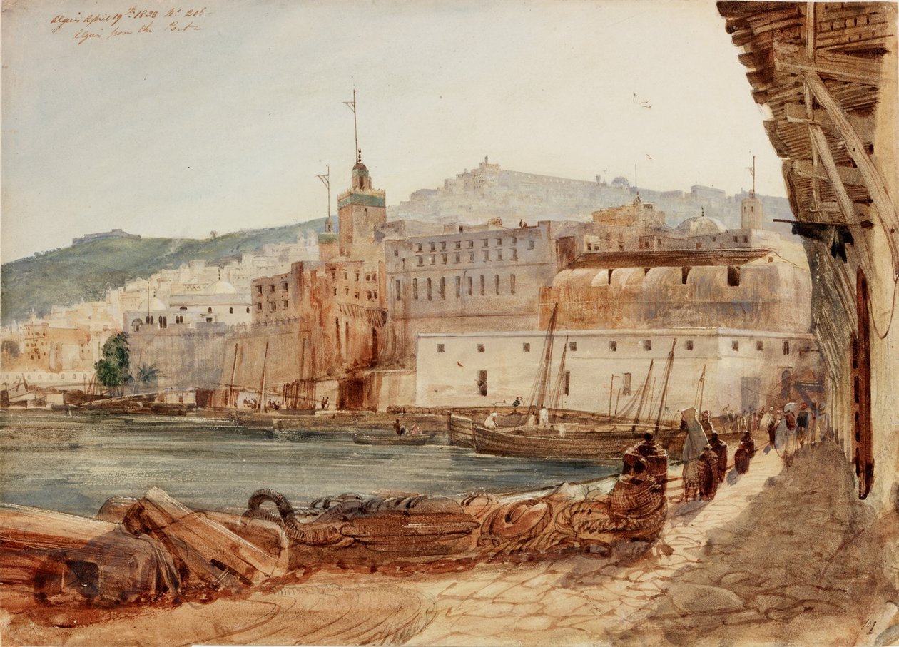 Alger från hamnen (penna och akvarell på papper) av William Wyld