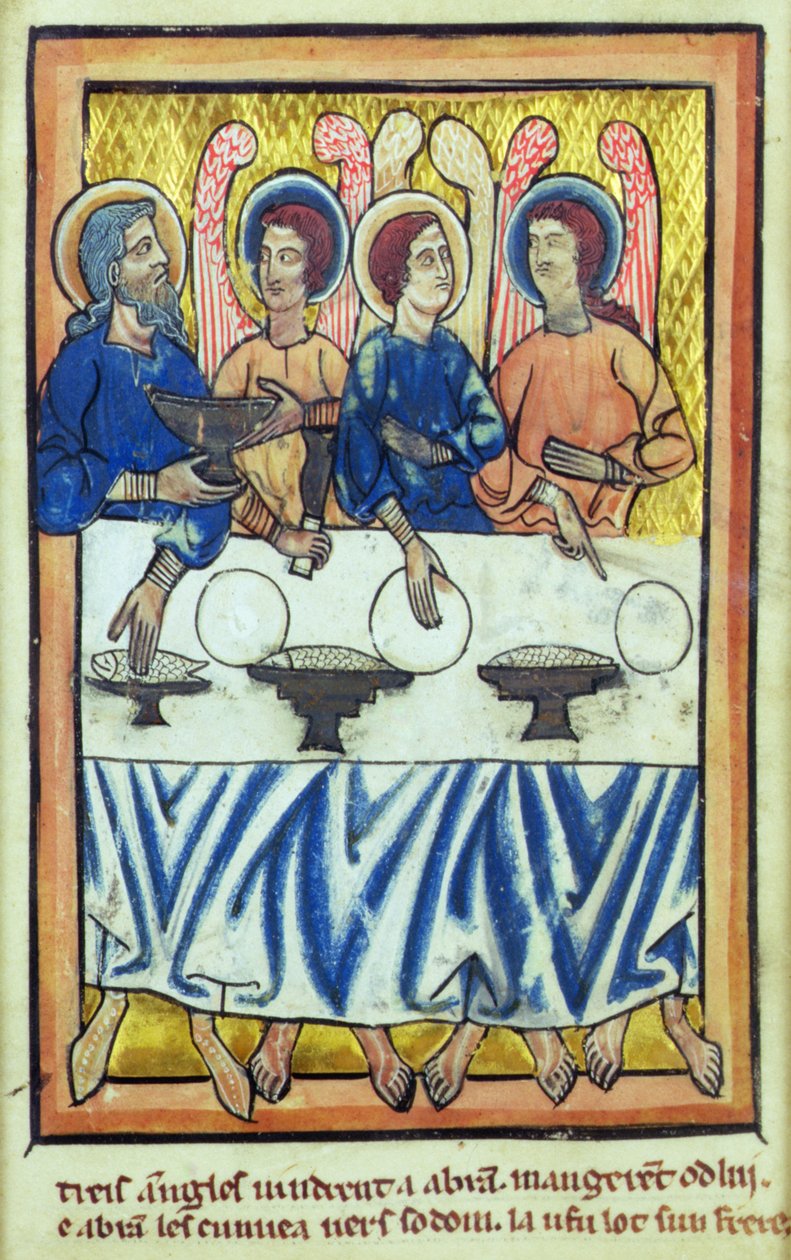 Abraham och de tre änglarna, från en bok med bibelbilder, ca 1250 av William de Brailes  