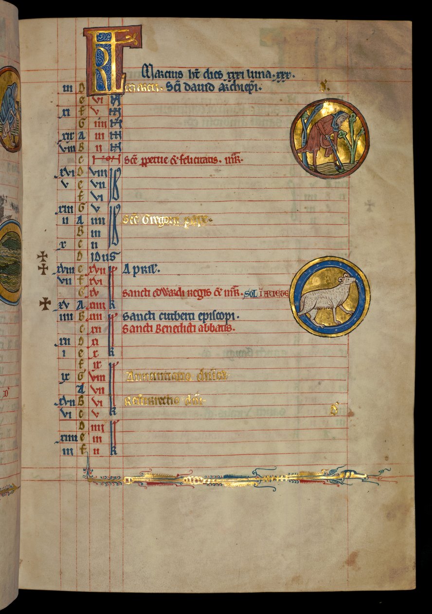 Ms 322 f.2r, mars, en man som gräver, illustration från 