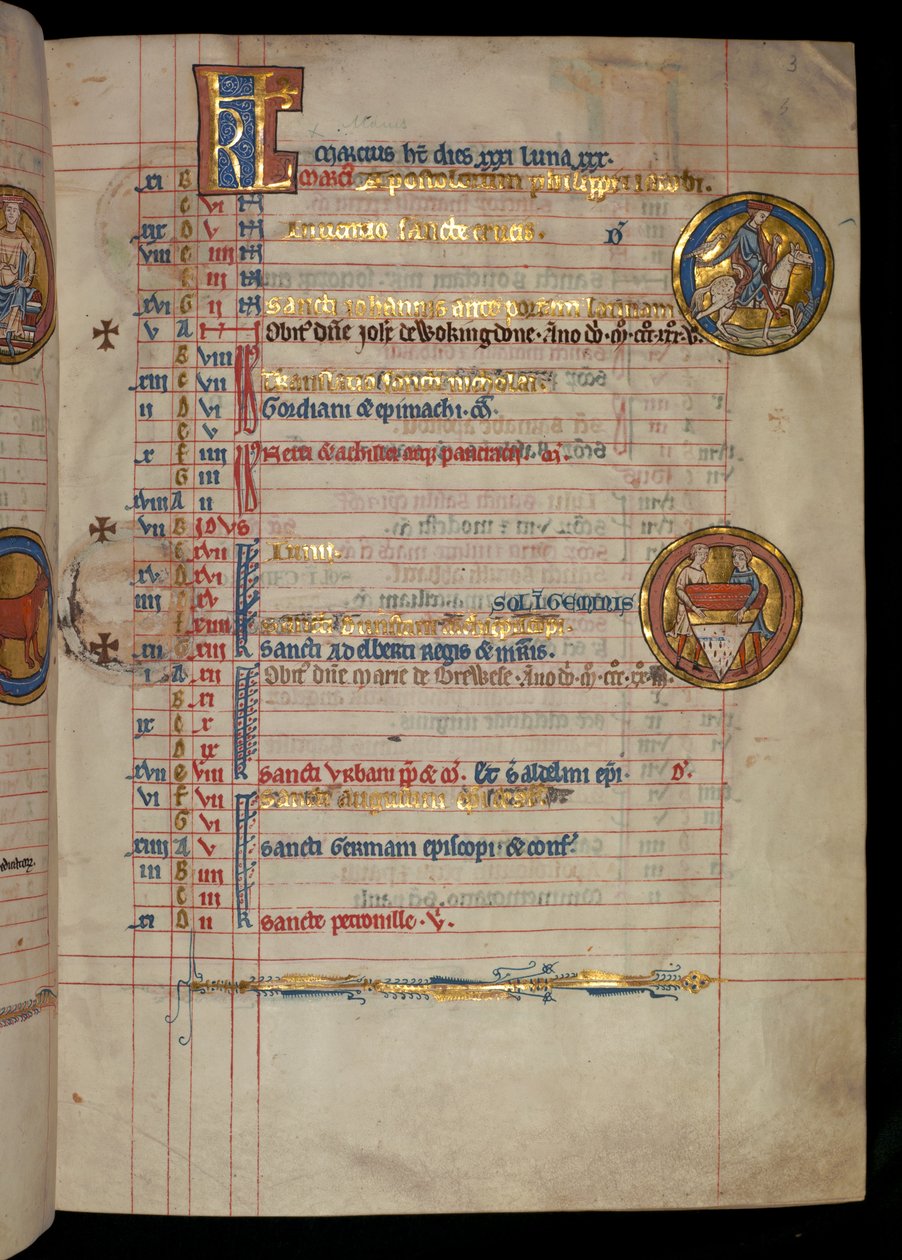 Ms 322 f.3r, May, en man som falkar, illustration från 