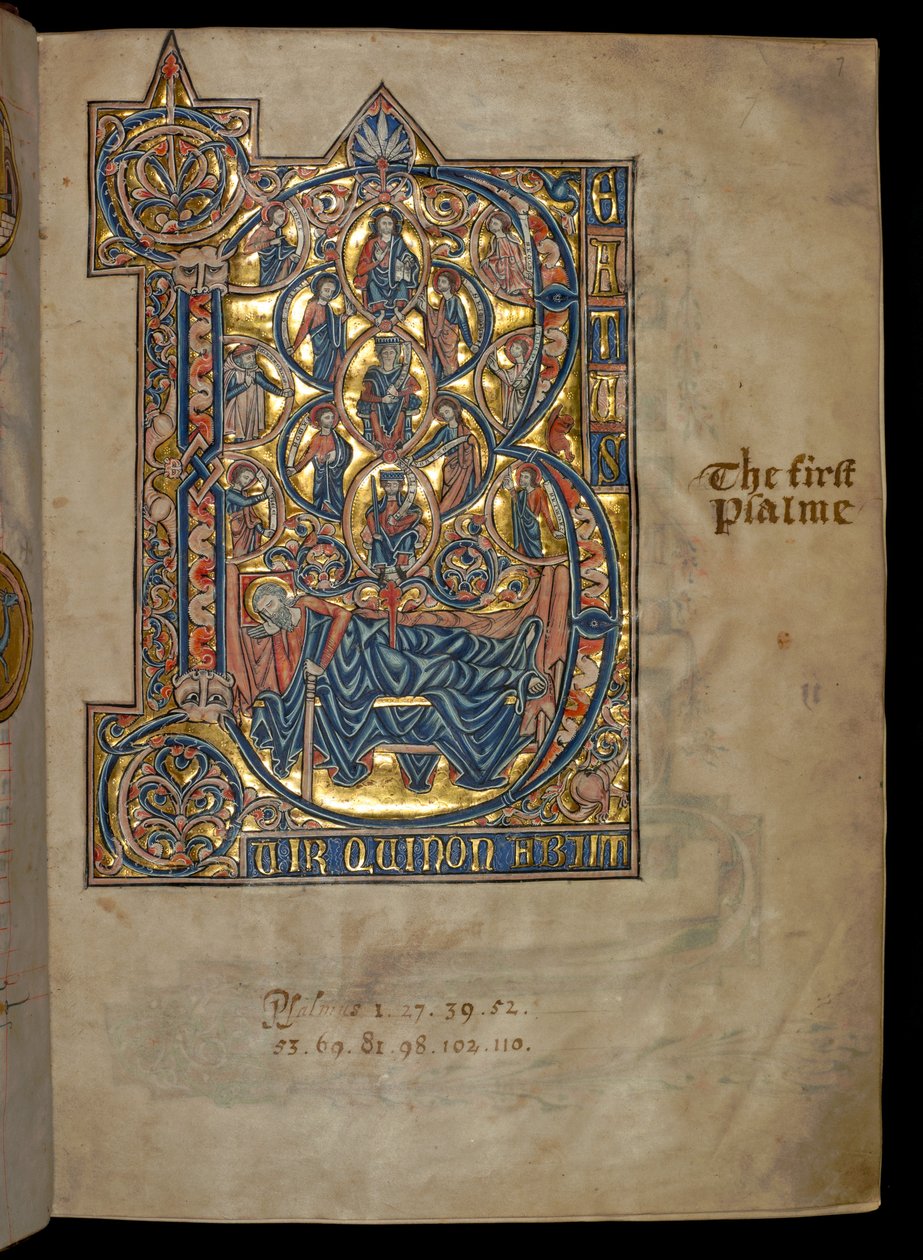 Ms 322 f.7r, Psalm 1, initial B, Isaias träd, illustration från "De Braile Psalter", ca 1250 av William de Brailes  