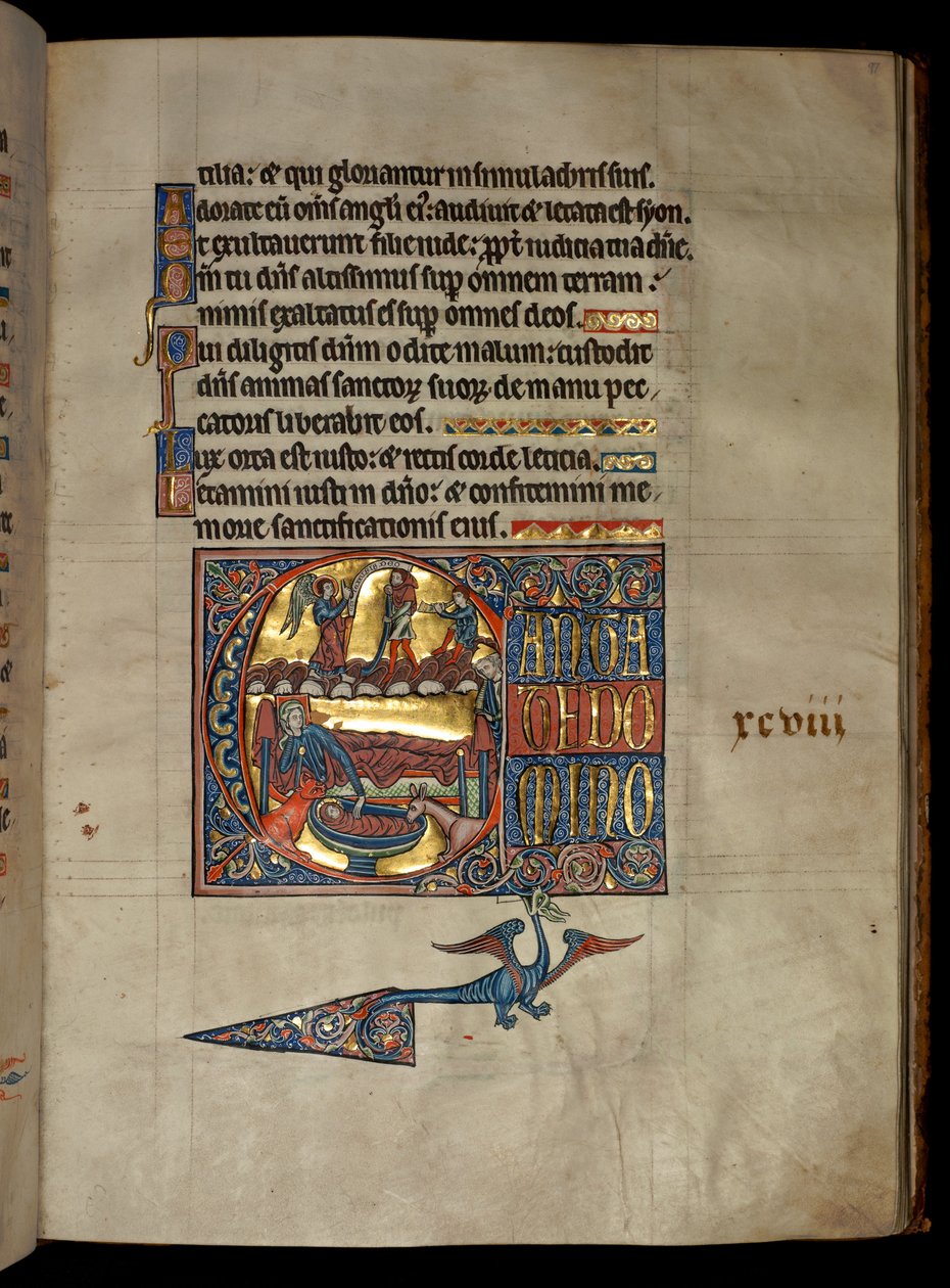 Ms 322 f.97r, Psalm 97, initial C, Annunciation to the Shepherds, illustration från 