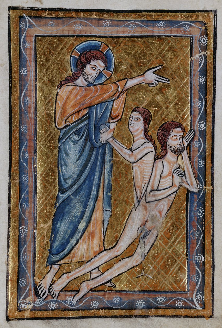 Adam och Evas skapelse från en bok med bibelbilder, ca 1250 av William de Brailes  