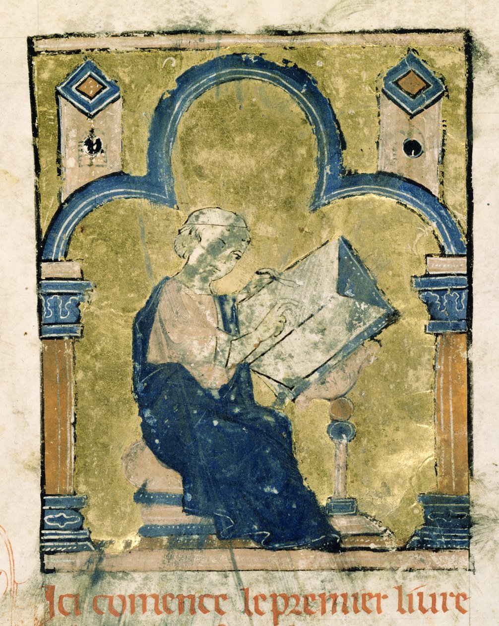 Fr 2631 f.1 Möjligt självporträtt av William av Tyrus som skriver vid sitt skrivbord, från Estoire d