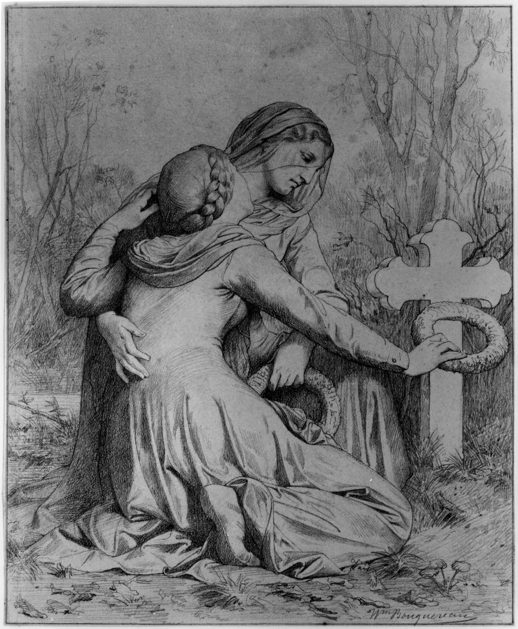 Sörjande kvinnor knäböjer vid en grav av William-Adolphe Bouguereau