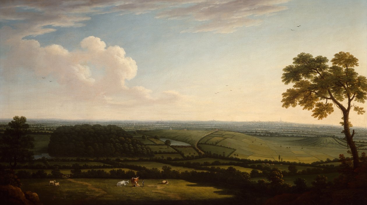 Vidsträckt skogslandskap med en avlägsen utsikt över en stad (olja) av Joseph Mallord William Turner