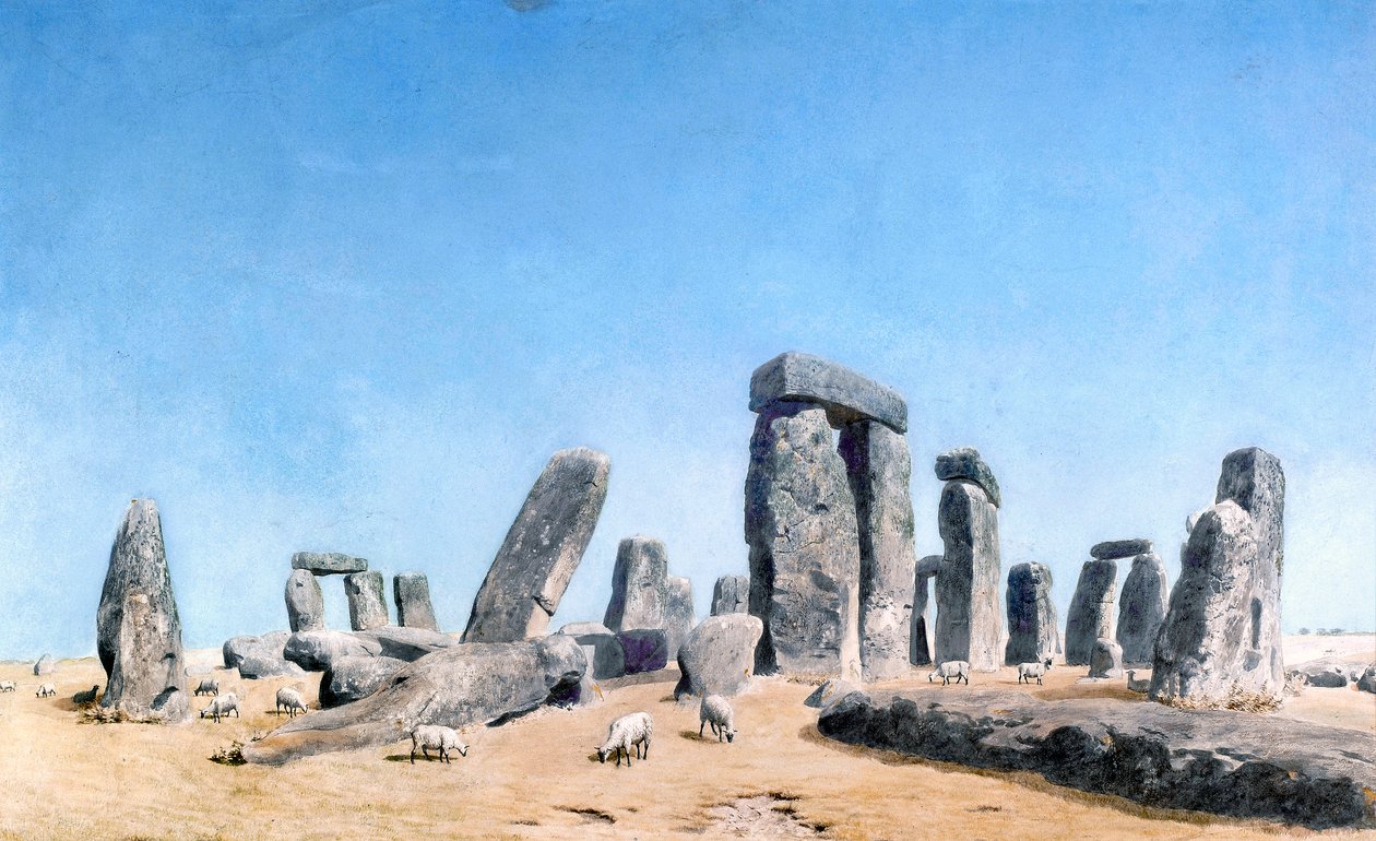 Betande får vid Stonehenge (akvarell) av William (1789 1862) Turner