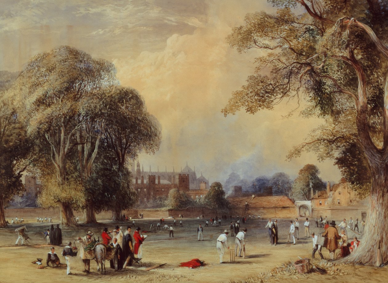 Cricket on the College Field, ca 1835 (akvarell) av William  Evans