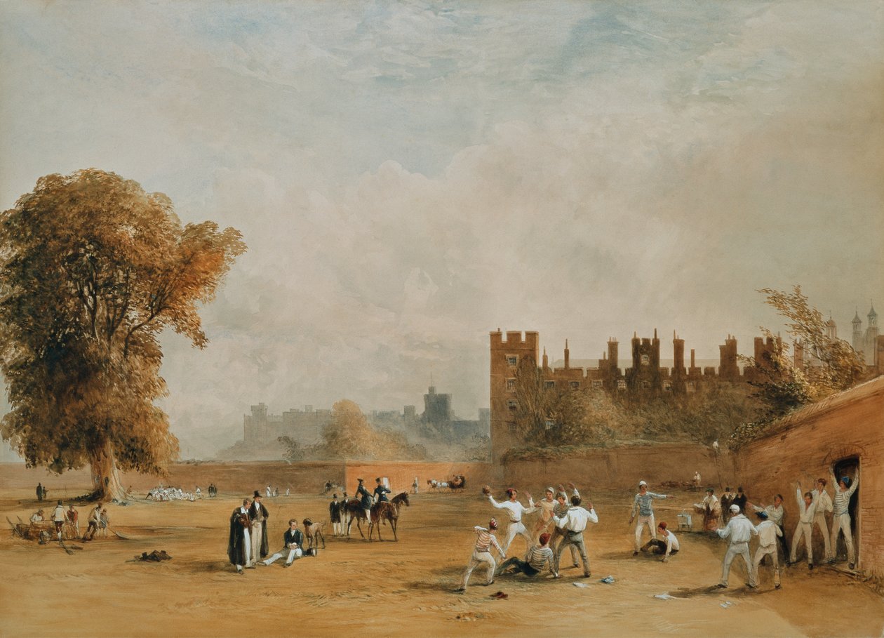 The Wall Game, Good Calx en blyg vid mål. ca 1835 (akvarell) av William  Evans
