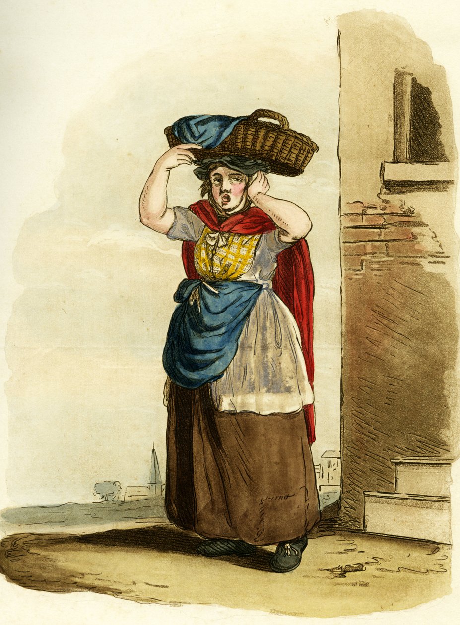 Fiskförsäljare, England. Engelsk gravyr av William (after) Alexander
