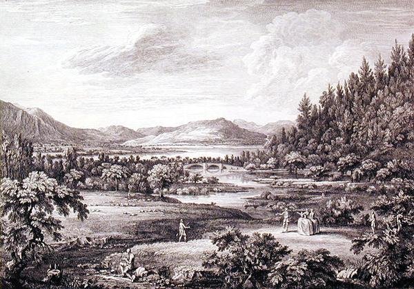 En vy från Ullswater mot Pooley Bridge, graverad av Chatelin och Cannot (gravyr) av William (after) Bellers