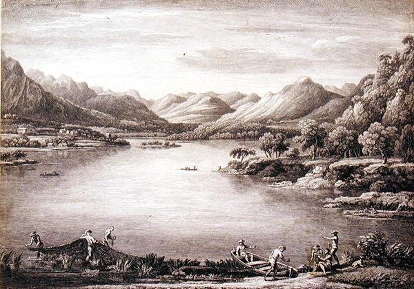 En vy över huvudet av Ullswater mot Patterdale, graverad av Chatelin och Mason av William (after) Bellers