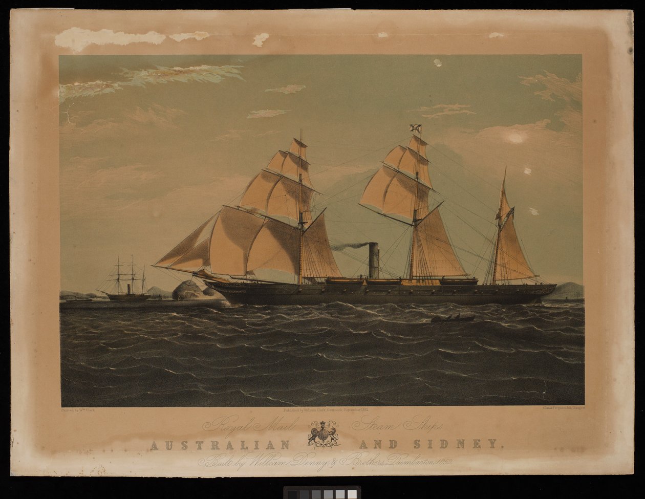 Royal Mail-ångfartygen "Australian" och "Sidney" byggda av William Denny  Brothers, Dumbarton 1852 av William (after) Clark