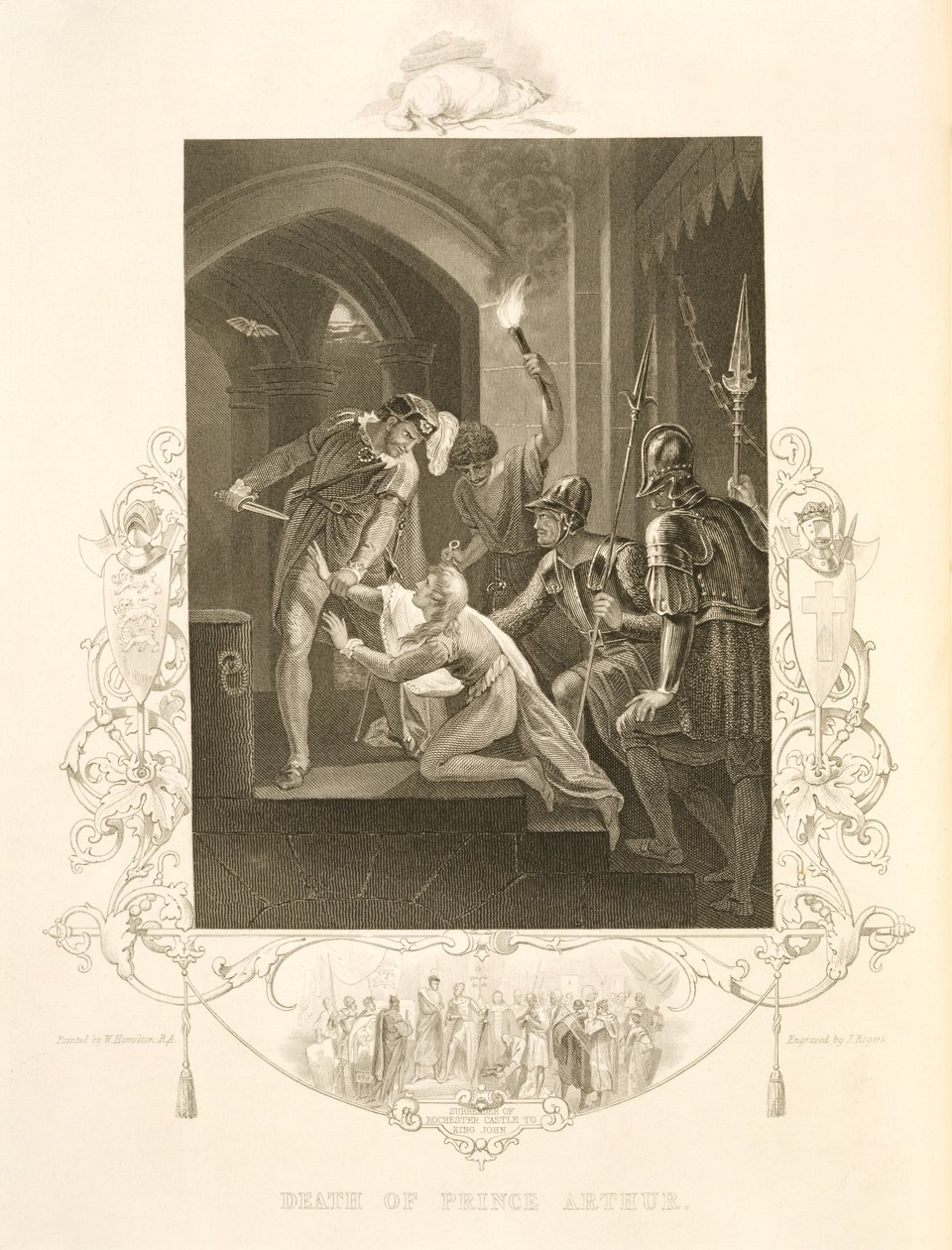 Prins Arthurs död, i King John av William Shakespeare (1564-1616) graverad av J. Rogers (gravyr) av William (after) Hamilton
