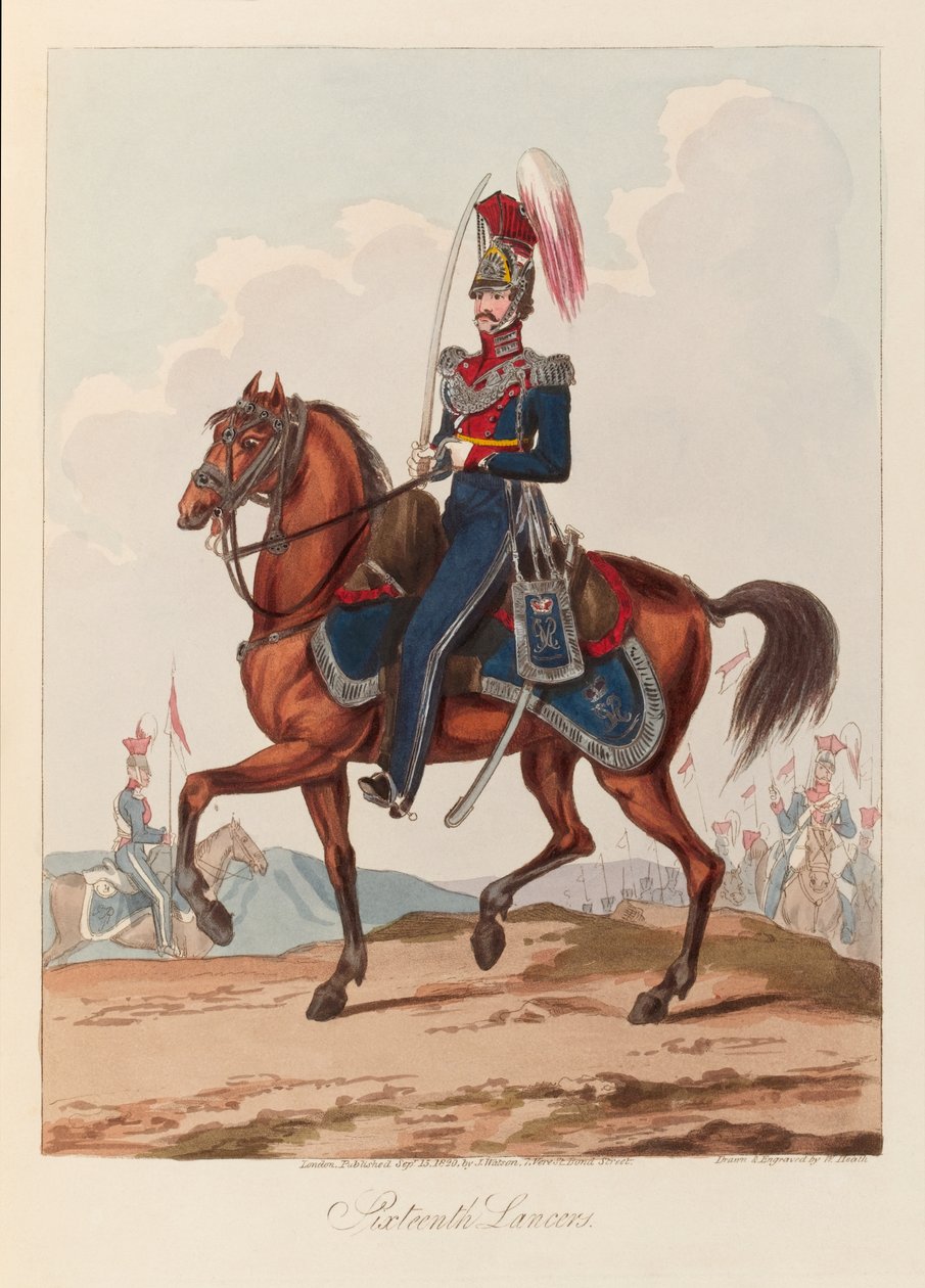 "Sixteenth Lancers" (akvatint, färgad) av William (after) Heath
