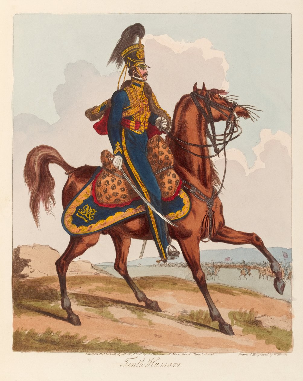 Tionde husarer (akvatint, färgad) av William (after) Heath