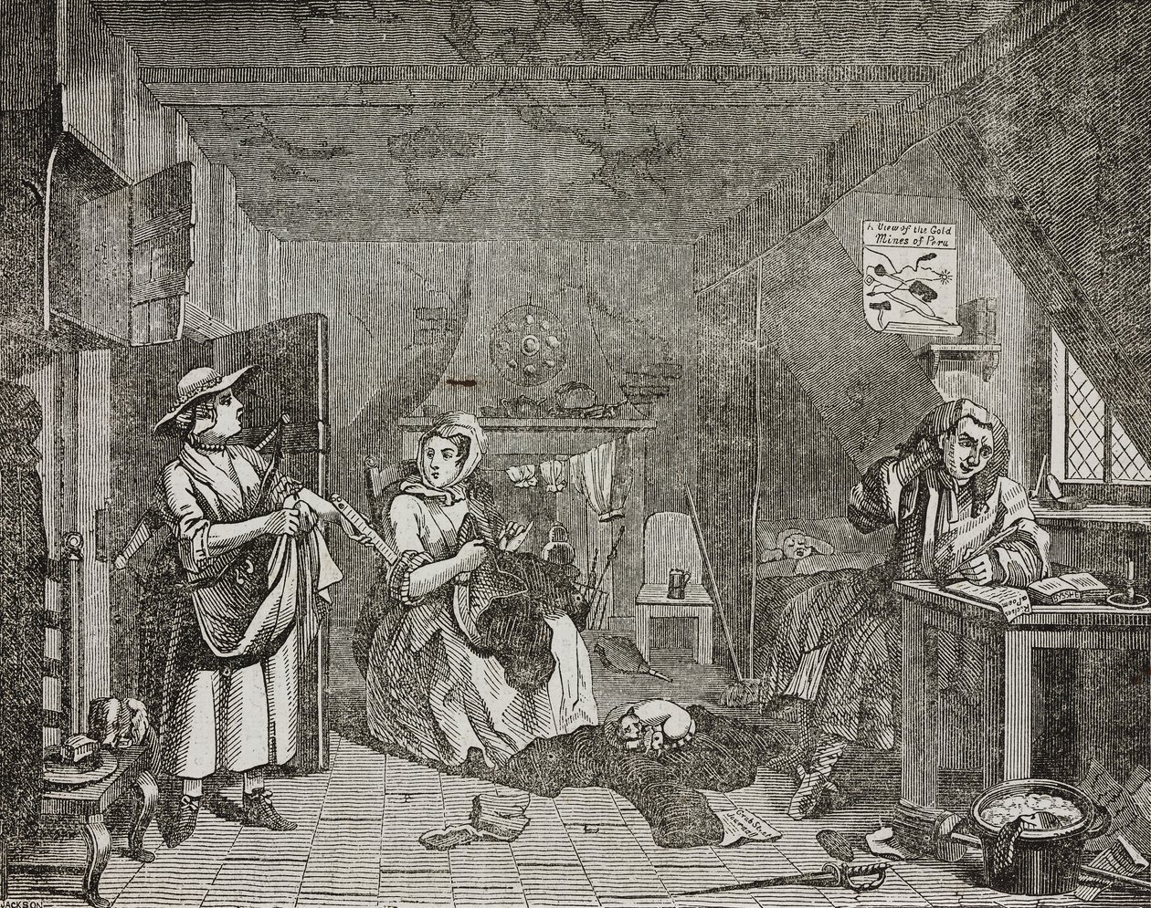 Drabbad poet, efter målning av William Hogarth av William (after) Hogarth