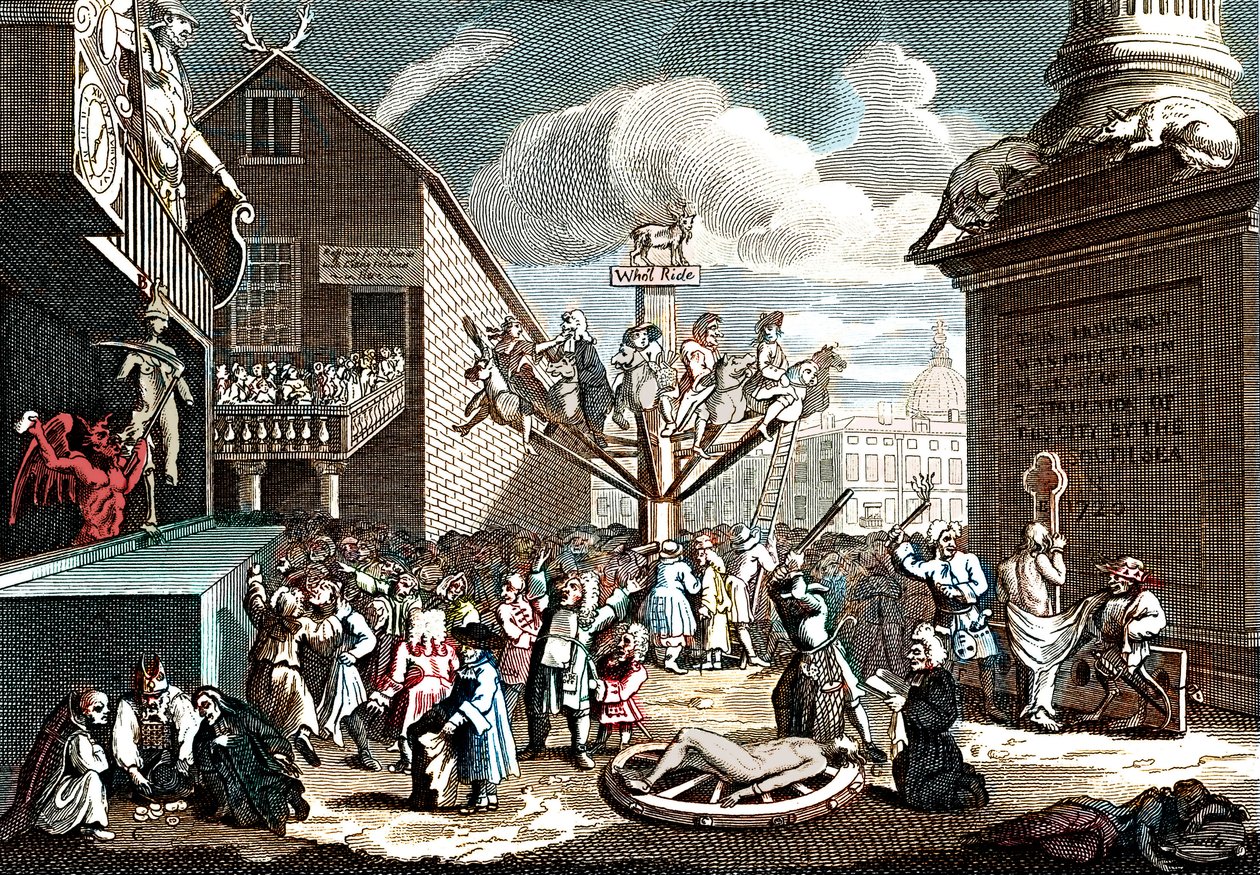 Emblematiskt tryck av South Sea Scheme av William (after) Hogarth