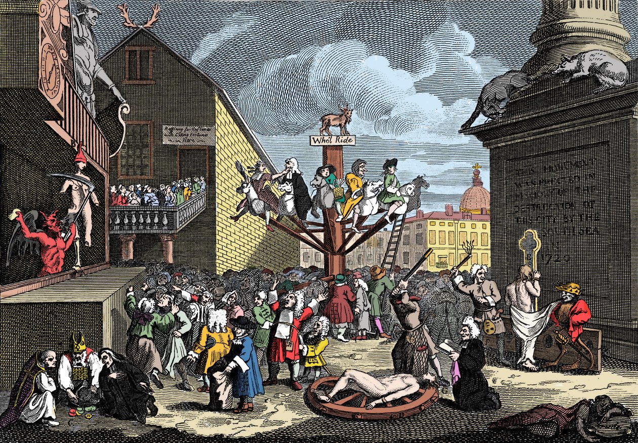 Emblematiskt tryck av South Sea Scheme av William (after) Hogarth