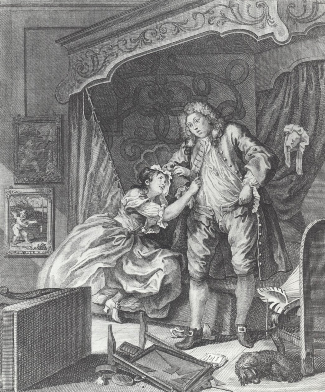 Kvinna blir prostituerad i 1700-talets England (gravyr) av William (after) Hogarth