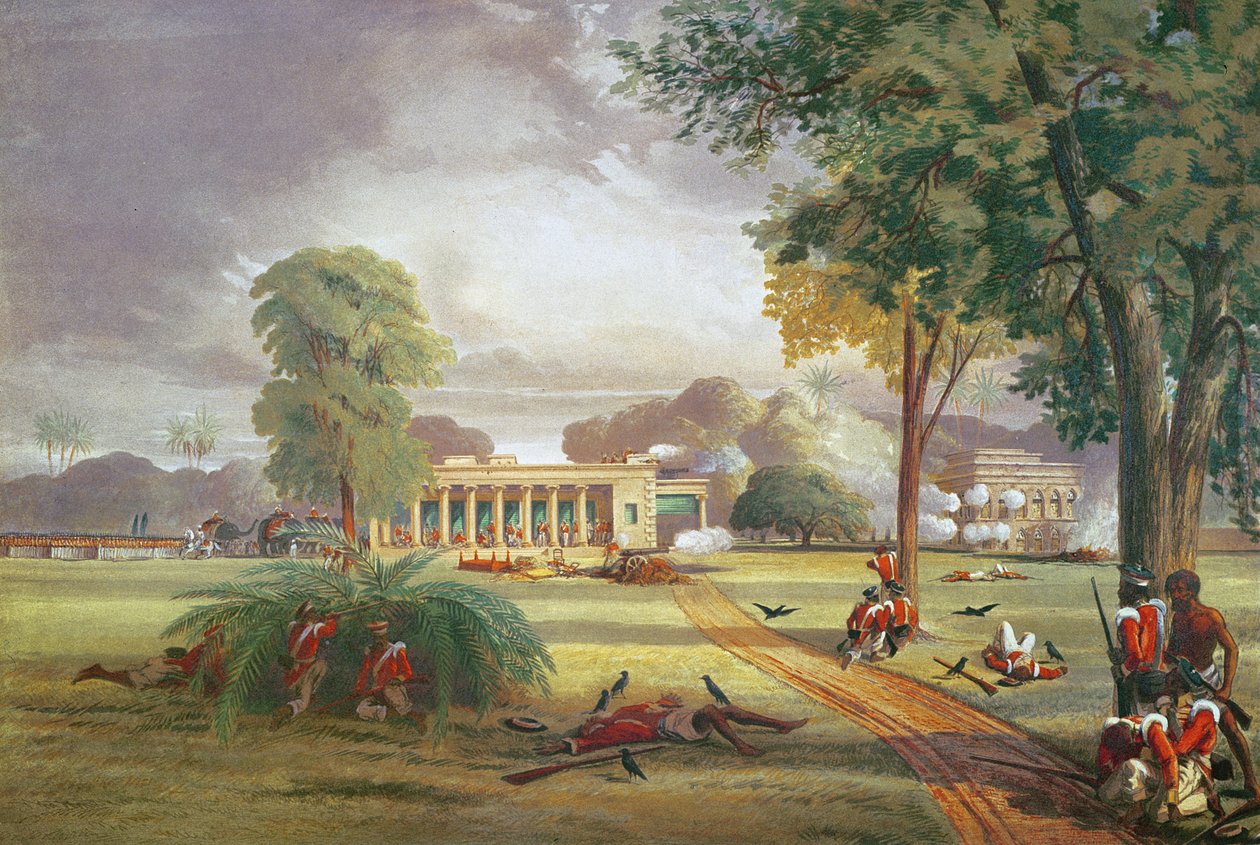 Försvar av Arrah-huset 1857 (färg litho) av William (after) Taylor