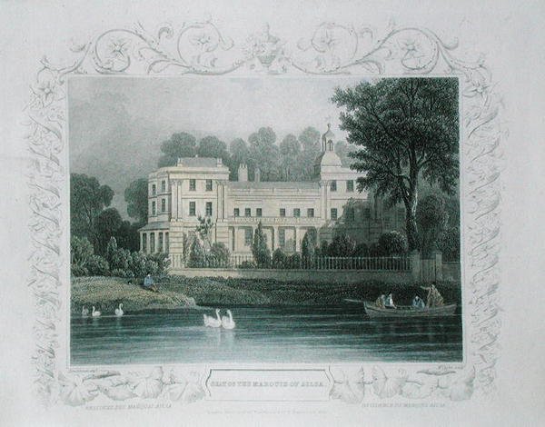 Markisen av Ailsas säte vid Themsen vid Twickenham, graverad av W. Taylor, ca 1840 (färgad gravyr) av William (after) Tombleson